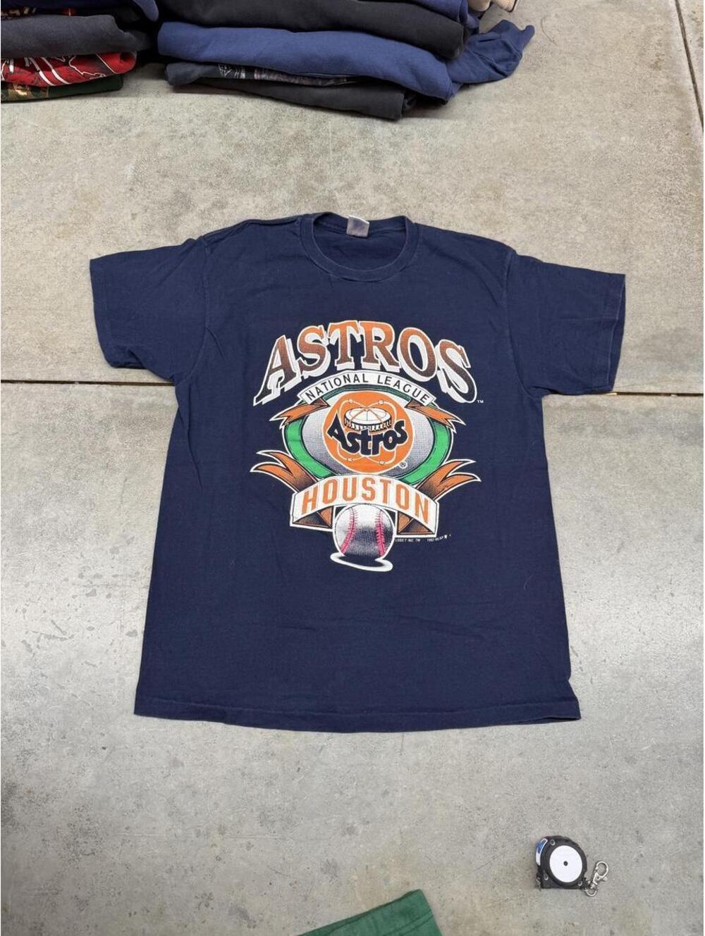 vintage houston astros logo 7 navy spell out shirt size large